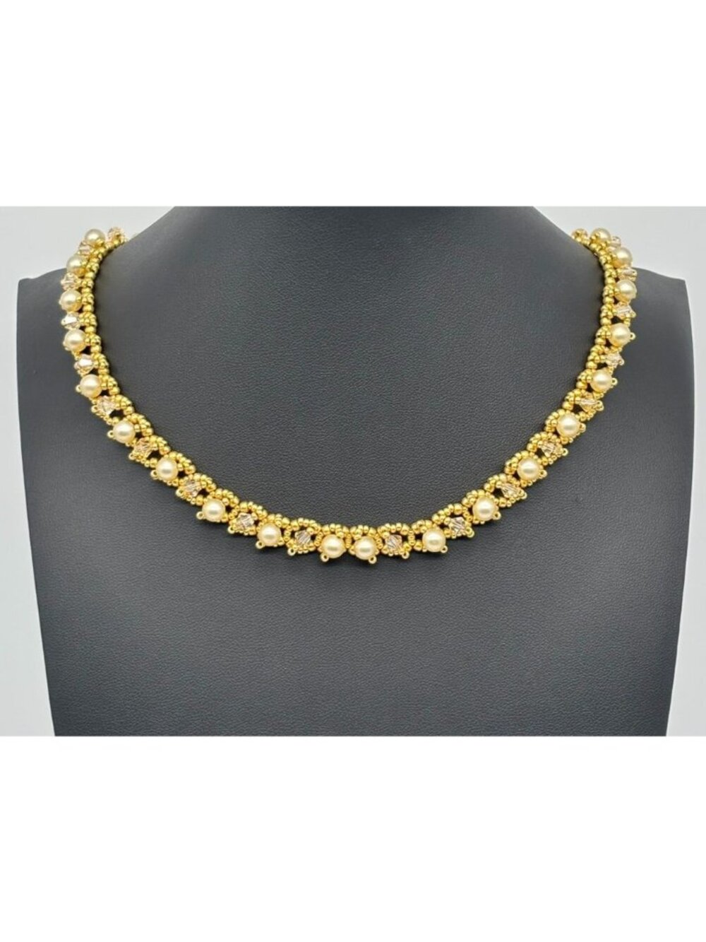 Artisan-Made Swarovski Crystals Vintage Glass Faux Pearls Collar, Recycled Clasp